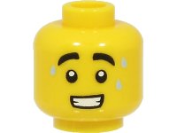 LEGO part Minifigure, Head Black Thick Eyebrows, 3 Bright Light Blue Sweat Drops, Open Mouth with Teeth Pattern - Hollow Stud 3626pb2973