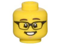 LEGO part Minifigure, Head Dark Brown Eyebrows, Black Rectangular Glasses, Open Mouth Smile, White Teeth, Chin Dimple Pattern - Hollow Stud 3626pb3027