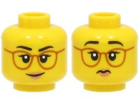 LEGO part Minifigure, Head Dual Sided Female, Black Eyebrows, Dark Orange Glasses, Peach Lips, Smile / Frown Pattern - Hollow Stud 3626pb3082