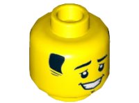 LEGO part Minifigure, Head Short Black Sideburns, Eyebrows, Right Raised, Goatee, and Open Mouth Smile with Teeth Pattern - Hollow Stud 3626pb3110