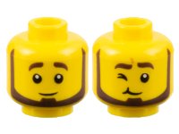 LEGO part Minifigure, Head Dual Sided Dark Brown Eyebrows and Beard, Neutral / Wink Right Pattern - Hollow Stud 3626pb3196