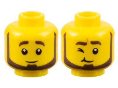 LEGO part Minifigure, Head Dual Sided Dark Brown Eyebrows and Beard, Neutral / Wink Right Pattern - Hollow Stud (3626pb3196)