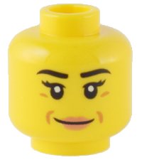 LEGO part Minifigure, Head Female Black Eyebrows, Eyelashes, Medium Nougat Dimples, Nougat Lips, Grin Pattern - Hollow Stud 3626pb3202