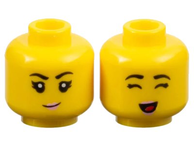 LEGO onderdeel Minifigure, Head Dual Sided Female Black Eyebrows, Bright Pink Lips, Small Grin / Closed Eyes and Open Mouth with Red Tongue Pattern - Hollow Stud (3626pb3204)