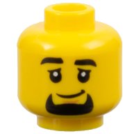 LEGO part Minifigure, Head Black Eyebrows and Goatee, Medium Nougat Chin Dimple, Lopsided Grin Pattern - Hollow Stud 3626pb3205