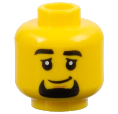 LEGO part Minifigure, Head Black Eyebrows and Goatee, Medium Nougat Chin Dimple, Lopsided Grin Pattern - Hollow Stud (3626pb3205)