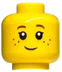 LEGO onderdeel Minifigure, Head Child Black Eyelashes, Dark Red Eyebrows, Freckles Pattern - Hollow Stud 3626pb3330
