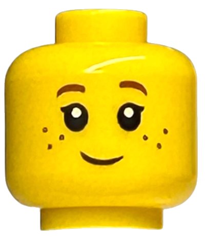 LEGO onderdeel Minifigure, Head Child Black Eyelashes, Dark Red Eyebrows, Freckles Pattern - Hollow Stud (3626pb3330)