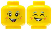 LEGO part Minifigure, Head Dual Sided Female Blue Eyebrows, Coral Tongue, Star and Heart, Silver Dots, Open Mouth Smile with Teeth and Black Open Eyes / Closed Eyes Pattern - Vented Stud 3626pb3428