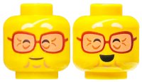 LEGO part Minifigure, Head Dual Sided White Eyebrows, Reddish Brown Glasses with Nougat Lenses, Closed Eyes, Chin Dimple, Wrinkles, Grin / Open Mouth Smile Pattern - Vented Stud 3626pb3430
