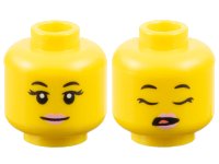 LEGO part Minifigure, Head Dual Sided Female Black Eyebrows and Eyelashes, Bright Pink Lips, Grin / Open Mouth with Coral Tongue, Sleeping Pattern - Vented Stud 3626pb3439