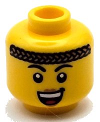 LEGO part Minifigure, Head Female Black Eyebrows, Dark Tan Braided Headband, Nougat Lips, Open Mouth Smile with Top Teeth and Red Tongue Pattern - Vented Stud 3626pb3487