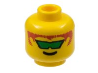 LEGO part Minifigure, Head Glasses with Green Angled Sunglasses and Brown Hair Pattern 3626px114