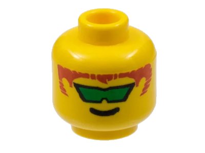 LEGO onderdeel Minifigure, Head Glasses with Green Angled Sunglasses and Brown Hair Pattern (3626px114)