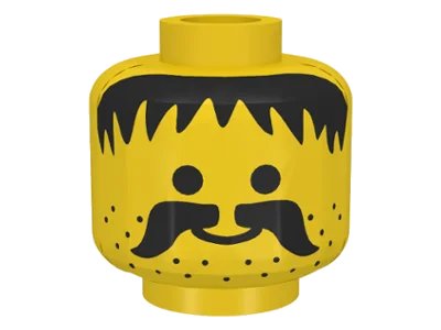 LEGO onderdeel Minifigure, Head Moustache, Stubble and Messy Hair Black Pattern (3626px13)