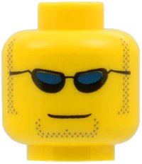 LEGO onderdeel Minifigure, Head Glasses with Dark Blue Sunglasses, Closed Mouth, Light Brown Sideburns and Goatee Pattern 3626px299
