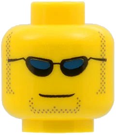 LEGO onderdeel Minifigure, Head Glasses with Dark Blue Sunglasses, Closed Mouth, Light Brown Sideburns and Goatee Pattern (3626px299)