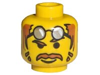 LEGO part Minifigure, Head Brown Eyebrows, Hair, Moustache, and Sideburns, Glasses with Silver Lenses on Forehead, Smile Pattern 3626px32