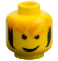 LEGO onderdeel Minifigure, Head Male Orange Eyebrows and Messy Hair, Black Sideburns, Smirk Pattern 3626px90