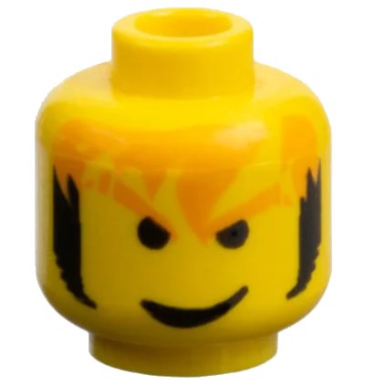 LEGO onderdeel Minifigure, Head Male Orange Eyebrows and Messy Hair, Black Sideburns, Smirk Pattern (3626px90)