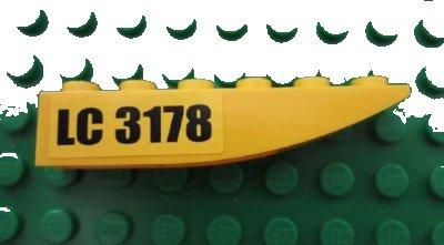 LEGO part Slope, Curved 6 x 1 Inverted with 'LC 3178' Pattern Model Left (Sticker) - Set 3178 (42023pb001L)