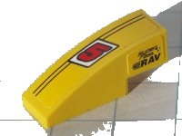 LEGO part Slope, Curved 3 x 1 with Red Number 5 and Black Lines, 'Super Fast' and 'eRAV' Pattern Model Left Side (Stickers) - Set 8122 50950pb012L