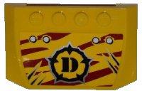 LEGO part Wedge 4 x 6 x 2/3 Triple Curved with 4 Rivets, Wide Claw Scratch Marks and Dino Logo on Dark Red Tiger Stripes Pattern (Sticker) - Set 5884 52031pb043