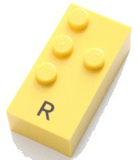 LEGO part Brick, Braille 2 x 4 with 4 Studs with Black Capital Letter R Pattern (dots-1235 ⠗) 60232pb01