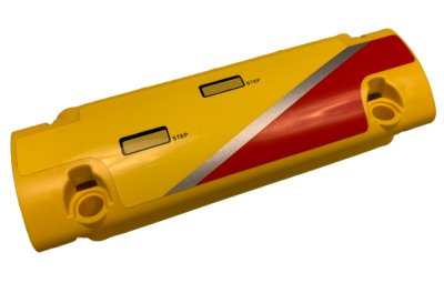 LEGO part Technic, Panel Curved 11 x 3 with Silver Stripe, Red Marking, Handles and 'STEP' Pattern Model Left Side (Sticker) - Set 9396 (62531pb036L)