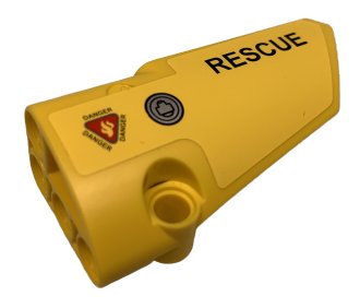 LEGO part Technic, Panel Fairing # 4 Small Smooth Long, Side B with 'DANGER', 'RESCUE' and Handle Pattern (Sticker) - Set 9396 (64391pb056)
