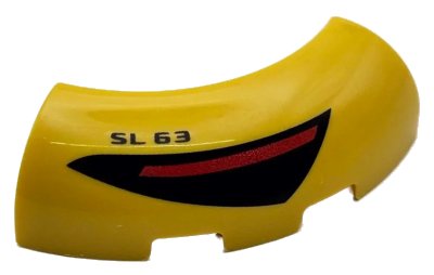 LEGO part Brick, Round Corner 3 x 3 without Studs with Black and Red Taillight and 'SL 63' Pattern (65617pb01R)