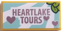 LEGO part Tile 2 x 4 with Medium Lavender 'HEARTLAKE TOURS' and Hearts and Lime Leaves Pattern (Sticker) - Set 41395 87079pb1185
