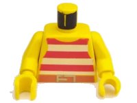 LEGO onderdeel Torso Pirate Tank Top with Red and White Horizontal Stripes, Dark Orange Belt with Gold Buckle Pattern / Yellow Arms / Yellow Hands 973p31c01