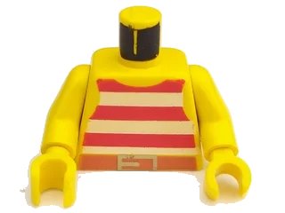 LEGO onderdeel Torso Pirate Tank Top with Red and White Horizontal Stripes, Dark Orange Belt with Gold Buckle Pattern / Yellow Arms / Yellow Hands (973p31c01)