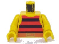 LEGO onderdeel Torso Pirate Tank Top with Black and Red Horizontal Stripes, Dark Orange Belt with Gold Buckle Pattern / Yellow Arms / Yellow Hands 973p33c01