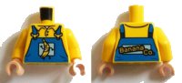 LEGO part Torso Overalls Blue with Running Banana and 'Banana Co.' on Reverse Pattern / Yellow Arms / Light Nougat Hands 973pb1870c01