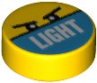 LEGO part Tile, Round 1 x 1 with Angry Eyes and White 'LIGHT' on Dark Azure Background Pattern 98138pb178