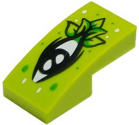 LEGO part Slope, Curved 2 x 1 x 2/3 with Black Eye and Leaves, Bright Green and White Dots Pattern 11477pb179