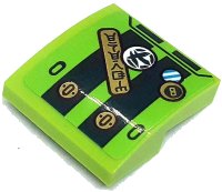 LEGO onderdeel Schuin, Gebogen 2 x 2 x 2/3 met Donkergroen Strepen, Goud Sluitingen en Ninjago Logogram 'ENERGY' en Letter L Patroon (Sticker) - Set 71763 15068pb517