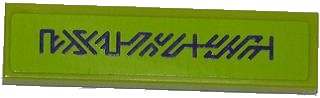 LEGO part Tile 1 x 4 with Purple Alien Characters on Lime Background Pattern (Sticker) - Set 7052 (2431pb0241)