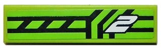 LEGO part Tile 1 x 4 with White Number 2 and Black Lines on Lime Background Pattern (Sticker) - Set 8133 (2431pb0390)