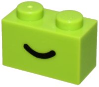 Stein 1 x 2 mit Schwarz Lächeln Gekrümmte Linie Muster in limette, LEGO Teilenummer 3004pb302