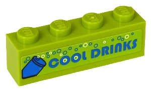 LEGO part Brick 1 x 4 with Bubbles, Blue Soda Pop Can and Blue 'COOL DRINKS' Pattern (Sticker) - Set 8191 (3010pb131)