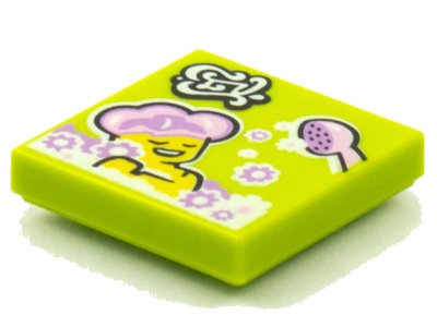 LEGO part Tile 2 x 2 with BeatBit Album Cover - Woman in Bubble Bath with Shower Head Pattern (3068pb1585)