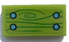 LEGO part Tile 1 x 2 with Green Wood Grain, Medium Azure Nails Pattern (Sticker) - Set 41395 (3069pb0968)