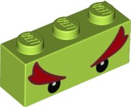 LEGO part Brick 1 x 3 with Black Eyes and Large Red Eyebrows Pattern (Super Mario Bowser Jr. Upper Face) 3622pb122