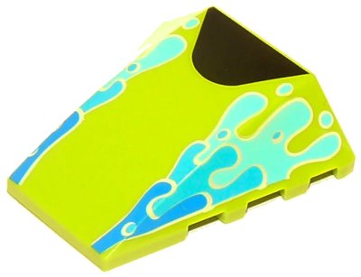 LEGO part Wedge 4 x 4 Triple Curved No Studs with Blue, Dark Azure, and Medium Azure Water Splashes and Black Shape Pattern (Toy Story RC Hood) (47753pb082)