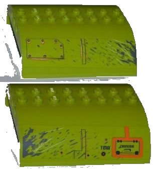 LEGO onderdeel Slope, Curved 8 x 8 x 2 Double with Bolted Panel, 'TMA' and 'DANGER' Pattern (Stickers) - Set 8960 (54095pb05)