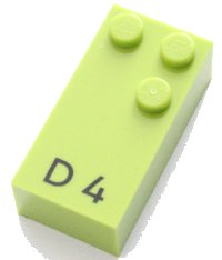 LEGO onderdeel Brick, Braille 2 x 4 with 3 Studs with Black Capital Letter D / Number 4 Pattern (dots-145 ⠙) (English) 60192pb01