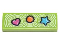 LEGO part Tile 1 x 3 with Dark Pink Heart, Orange Flower, and Medium Azure Star Clikits Icons Pattern (Sticker) - Set 71741 63864pb137